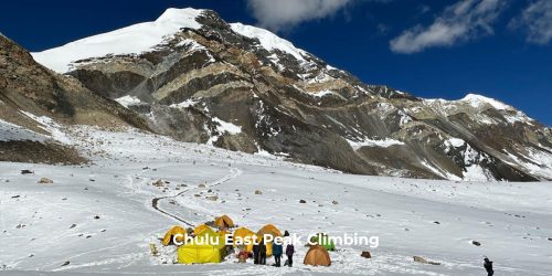 "Chulu East Peak Climb with alpine adventure, glacier routes, Annapurna region trekking, and stunning Himalayan views."