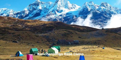 "Kanchenjunga Base Camp Trek with remote trails, glaciers, mountain villages, and stunning Himalayan scenery."