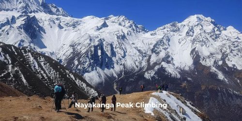 "Naya Kanga Peak Climb with glacier trekking, alpine adventure, Langtang scenery, and spectacular Himalayan mountain views."