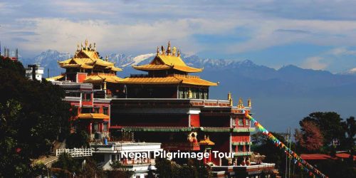 Pilgrims visiting sacred temples during a Nepal pilgrimage tour.