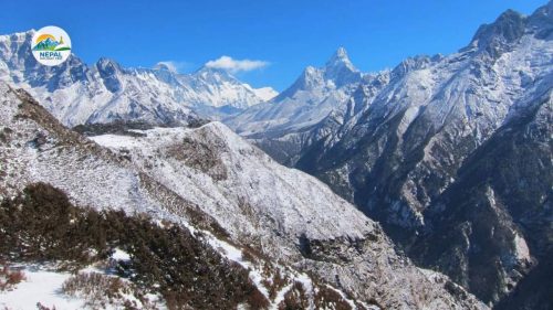 mountain range seen during trail